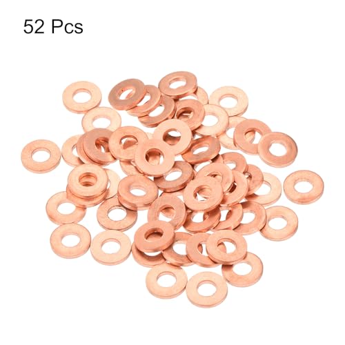 MECCANIXITY 52 Pcs Flat Copper Washers, 3x7x1mm Copper Upgraded Flat Metric Sealing Crush Ring Washers for Hydraulic Fittings Screw Bolt Nut Electronic Repair - size: 3x7x1mm