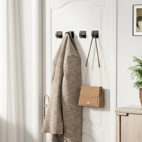 GWAAZXGZ Square Self Adhesive Towel Hooks - 6 Pack Matte Black Metal Hooks - color: Black, size: 6 Pack