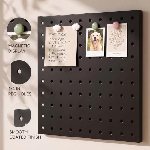 Magnetic Metal Pegboard Wall Organizer Kit, 4 Pack 10 x 10 in Panels Black - color: Black, size: 10"×10" - 4 Pcs