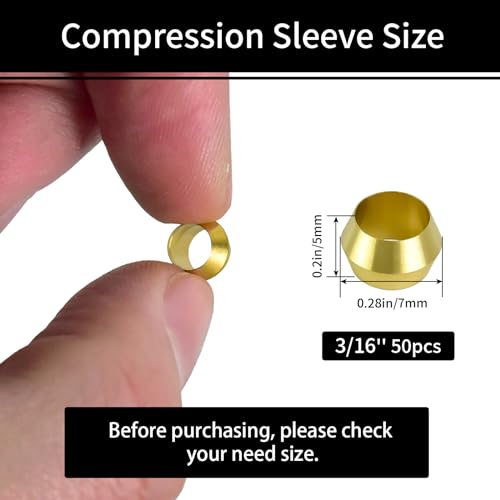 MuHize 50PCS 3/16" OD Brass Compression Sleeve Ferrules - color: 50 pcs, size: 3/16 Inch