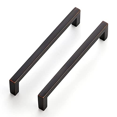 Ravinte Oil Rubbed Bronze Cabinet Handles Solid Cabinet Pulls 5 Inch 5 Pack | Zinc Alloy, Slim Square Bar Grip, Smooth Drawer Pull Feel, Kitchen Cabinet Update, For Cupboards, Dressers, Drawers, Hardware - color: Oil Rubbed Bronze, size: Flat Black 5" Hol