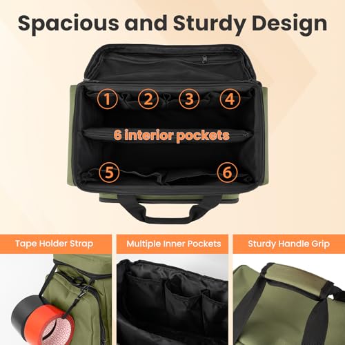 VJI 18" Heavy Duty Tool Bag with Adjustable Shoulder Strap, Green - color: Green
