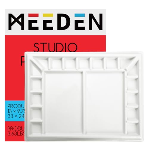 MEEDEN Ceramic Watercolor Palette：Large Porcelain Artist Paint Palette - size: 13 x 9.8 inch-no lid