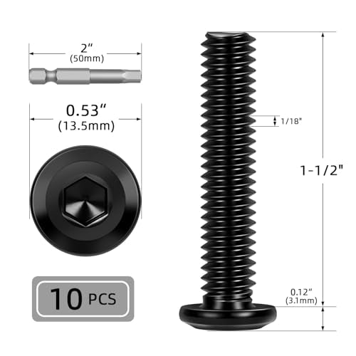 10 PCS 5/16"-18 x 1-1/2" Flat Head Socket Cap Screws Bolts, Flat Round Head Furniture Allen Bolts, Stainless Steel 304, Full Thread, Black Coating, Screwdriver Bit Included - size: 5/16"-18 x 1-1/2"
