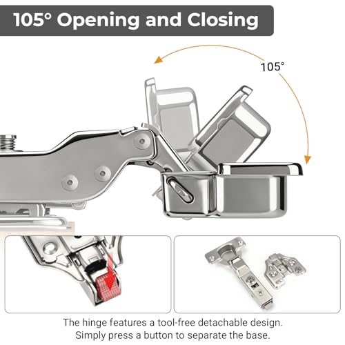 4 Pcs 105° Soft Close Cabinet Hinges 35mm, 3D Full Overlay Hinge - size: Full Overlay