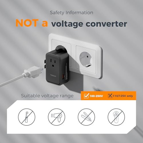 TESSAN 20W International Power Adapter, Black - color: Black