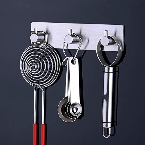 Self Adhesive Stainless Steel Hooks, Wall Mount Heavy Duty Hanger - color: 3 Hooks