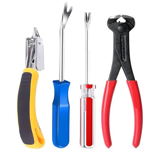 Upholstery Staple Remover Tack Puller Nail Remover Tool Set Nail Puller Plier, Staple Puller, Tack Lifter, Fastener Remover, for Furniture Floor Wall Wooden Case Car Photo Frame (4 pcs) - style: Style1