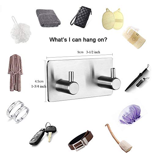 Self Adhesive Stainless Steel Hooks, Wall Mount Heavy Duty Hanger - color: 2 hooks