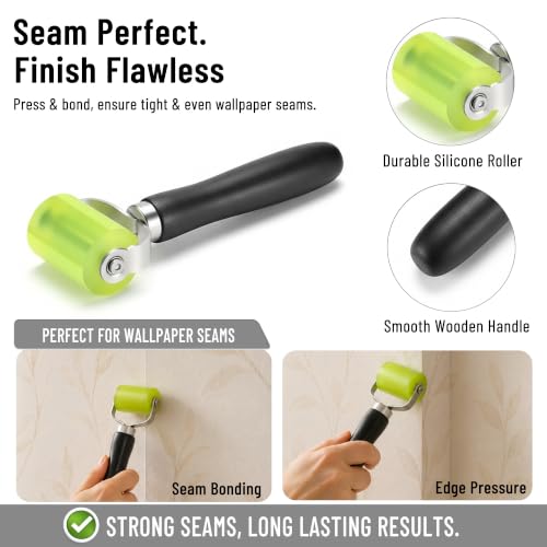 Wallpaper Tools, Wallpaper Kit for Peel and Stick, Smoothing Tool Kit | for Contact Paper, Vinyl Backsplash , All in 1, Foldable Knife Heavy Duty, Seam Roller, Wallpaper Brush