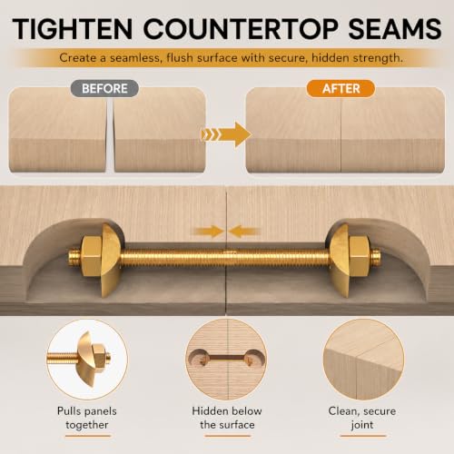 12 Sets M8 x 100mm Countertop Connector Bolts, Furniture Fastening Connectors with Half Moon Washers & Nuts, Draw Bolt Joint Connector for Butcher Block, Bed Frame, Cabinet
