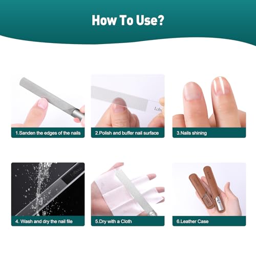 Glass & Stainless Steel Nail File, for Natural Nails, Leather Case