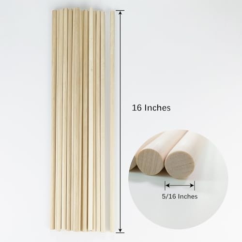 Kang&Chang 5/16 x 16 Inch Birch Dowel Rods, Round Hardwood Sticks, 20 Pack - size: 5/16" x 16" - 20 PCS