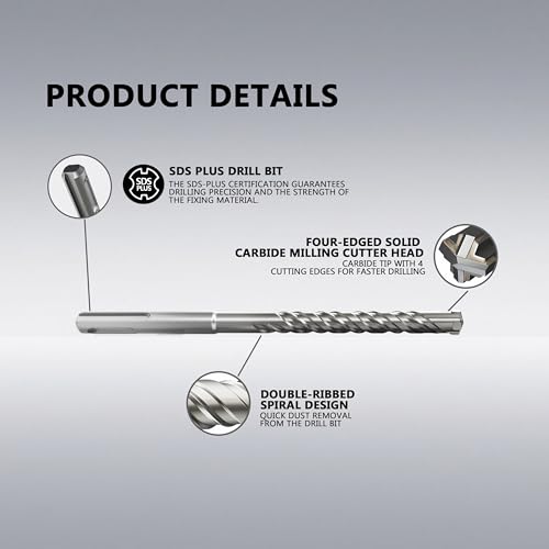 CATITO 7/16" x 6.3" SDS Plus Rotary Hammer Drill Bit, Professional Masonry Drill bit for Bricks, Cement Walls, and Concrete - size: 7/16 inch（11mm）, style: Length: 6.3"（160mm）