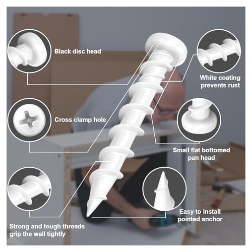 Blulu 100 Pcs Drywall Anchors 1/4 x 1-1/2 Inch Alloy Steel Light Wall Anchors Heavy Duty Self Drilling Screws for Drywall, Wood and Other Masonry Materials (White) - color: White