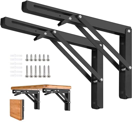 Folding Shelf Brackets 22 inch 4 Pcs - DIY Wall Mounted Shelf Bracket for Garage Workstation, Stuff Supports, Plant Stand - Heavy Duty Collapsible Shelf Bracket Black - size: 22 Inch- 4 Packs