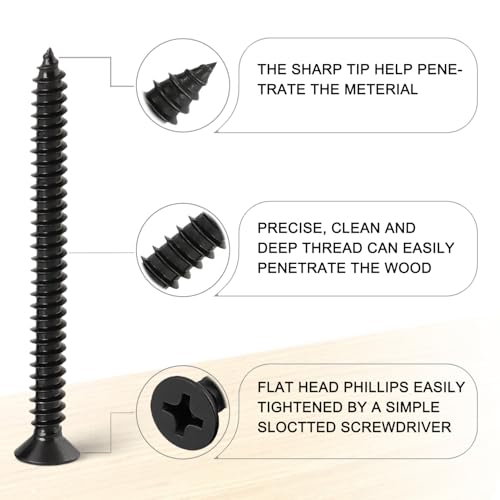 440PCS Flat Head Phillips Wood Screws Assortment Kit, Carbon Steel Self-Tapping Screw with Adjustable Wood Countersink (CSQ235 M3) - size: CSQ235 M3