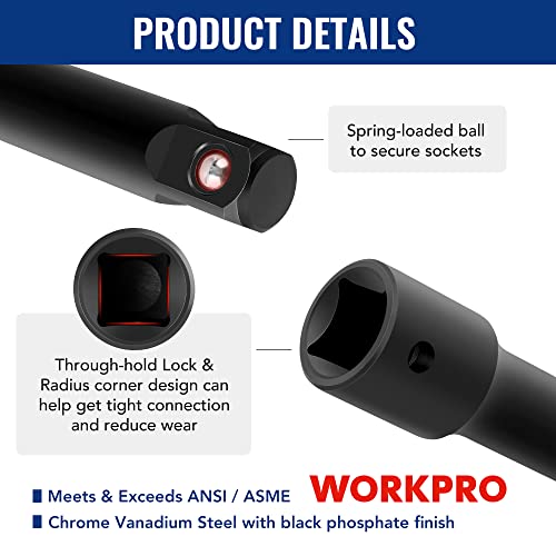 WORKPRO 18-Piece Impact Socket Extension Set, 1/4", 3/8" & 1/2" Drive - style: 18PCS