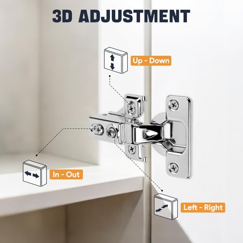 Mousike 30 Pack (15 Pair) Soft Close Cabinet Hinges, 1/2 Overlay Soft Close Hinges for Kitchen Cabinet, Stainless Steel, Built-in Damper, 100 Degree Opening Angle, 6 Way Adjustment - color: Silver, size: 30 Pack