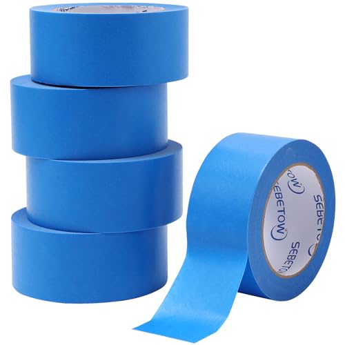 5 Rolls Painters Tape 2 inch Wide Bulk Blue Masking Tape for Painting 55yds - size: 2 inch × 5 Rolls