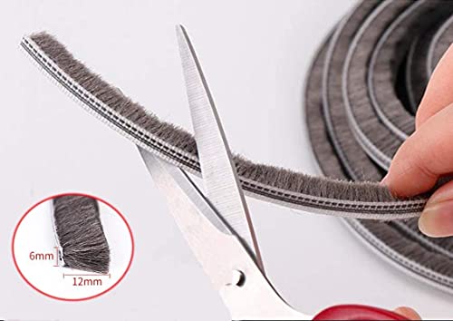 Weather Stripping Door Seal - 5m (16ft) Brush Weather Stripping,Card-Slot Seal Strip Pile Weatherstrip Sweep Brush for Door Window (6mm x 12mm (Backing 0.236 x Brush 0.472 Inch), Gray) - size: 6 mm x 12 mm