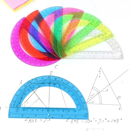 Unjoo Plastic Protractor 6 Inch Math Protractors 180 Degrees, 2 Pack (Red) - color: Red