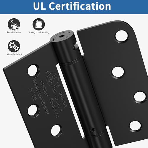 4 Inch Self Closing Door Hinges, Spring Hinges Self Closing Matte Black - color: Matte Black, Square & 5/8" Radius, size: 4" 6 Pack