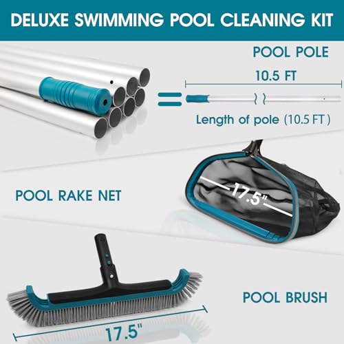 Swimming Pool Cleaning Kit - Pool Skimmer Rake Net with Pole and Brush Head