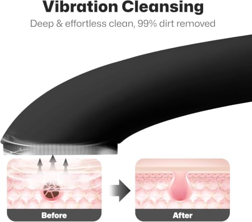 PRITECH Facial Cleansing Brush, Rechargeable Silicone Face Scrubber with Heat Massage End, Vibrating Exfoliator Scrubber for Deep Cleaning, Waterproof Face Brush for Women and Men (Black) - color: Black