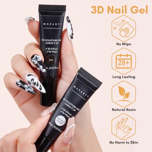 Makartt 3D Nail Gel, 2 Pcs 15g Nail Sculpting Gel for Molding and Drawing - color: A07-Whiteout Wonder & Noir