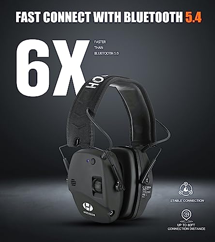 Upgrade Bluetooth 5.4 Shooting Ear Protection with Sound Amplify Electronic Digital Safety Ear Muffs Slim Hearing Protector for Shooting Hunting Gun Range (Black) - style: Bluetooth Earmuffs(black)
