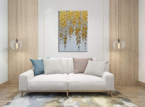 zoinart 3D Modern Oil Painting on Canvas Hand Painted Abstract Flower Paintings Gold Floral Artwork Texture Vertical Canvas Wall Art Contemporary Art - color: YH-D73