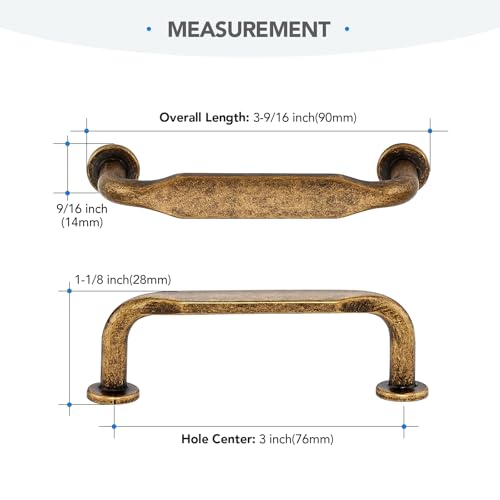 HOME EDIT Antique Brass Solid Cabinet Handles & Pulls 3 Inch 10 Pack - color: Antique Brass, size: 3 inches Hole Center