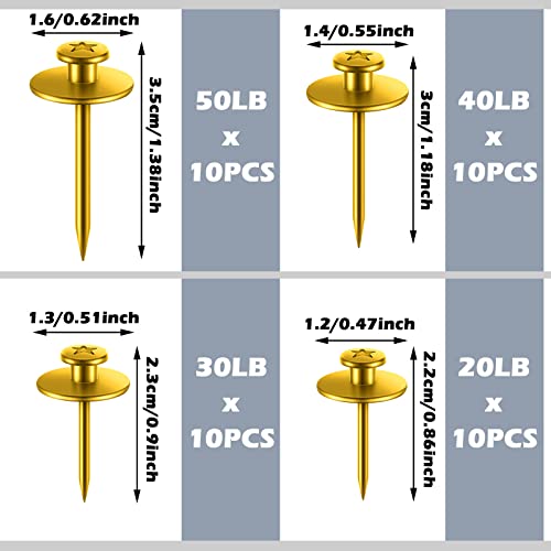 Zhengmy 40 Pcs Double Headed Picture Hangers Nails 4 Size, Gold - color: Gold