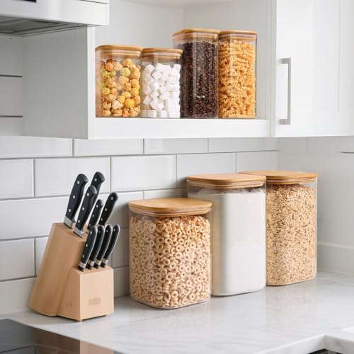 ComSaf Flour Sugar Storage Containers 4 Qt, Set of 2 Glass Flour Container | 1 Gallon Large Glass Storage Containers, 15cm Extra Wide Mouth Canisters, Easy Clean and Scoop, 4.4lb Flour Jar, BPA Free - size: 4Qt*2