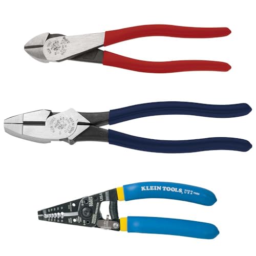Klein Tools 80121 Stripper Plier Kit with Wire Strippers, Made in USA, Lineman Pliers and Diagonal Cutters, 3-Piece