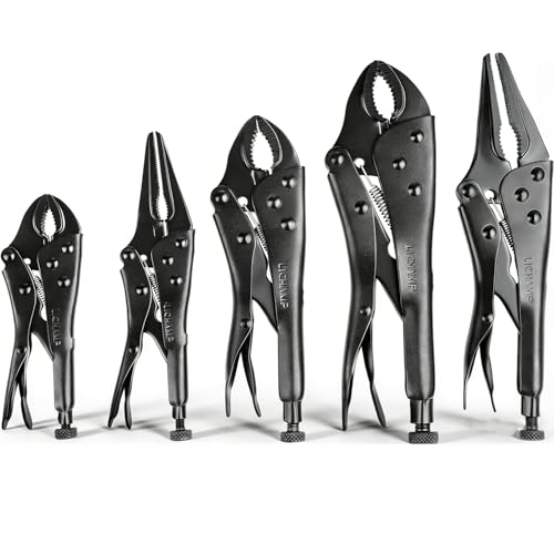 Lichamp 5PCS Vice Locking Pliers Set, 10 9 7 6 5 inches Curved Jaw Vise and Curved Jaw Grip Pliers Set
