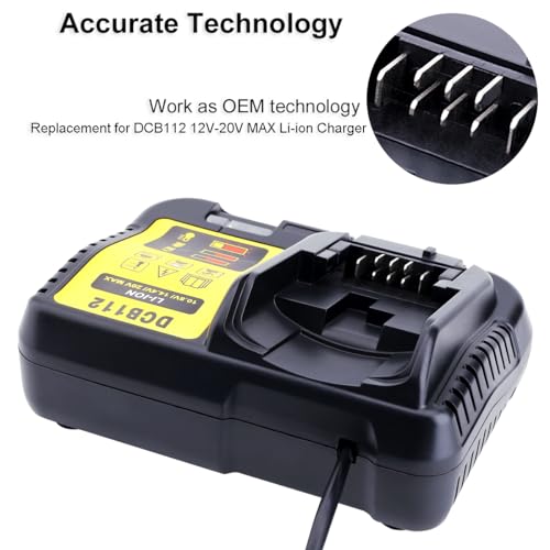 Biswaye DCB112 DCB115 20V Max Charger Charges All DCB201 DCB204 DCB606 DCB609 DCB207 DCB206 DCB203 DCB200 DCB120 DCB127 12V Max, 20V Max and 60V Max Li-Ion Cordless Tool Battery Packs
