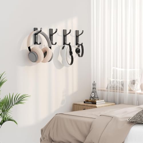 Adhesive Wall Hooks for Towel/Coat,13Lb Strong Stick-On Hooks, Black 4 Pack - color: Black, size: 4 Pack