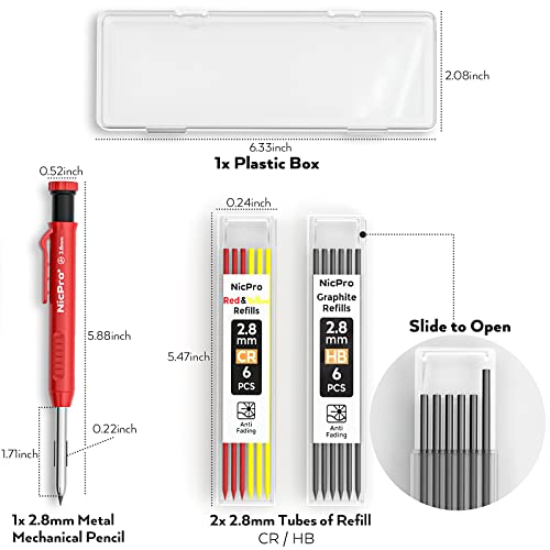 Nicpro Metal Mechanical Pencils Set 0.5 & Solid Carpenter Pencil for Architect, Engineering