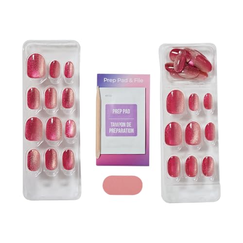 Kiss colorFX by Impress Press On Nails, Walk Out, 30 No Glue Peel and Stick Nails Kit with IMPROVED Adhesive, Pink Short Oval Pearlescent Effect, Includes Prep Pad, Manicure Stick & Mini File