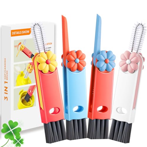 3 in 1 Cup Lid Cleaning Brush, Multifunctional Gap Cleaning Brush, Home Kitchen Crevice Brush, Portable Bottle Cleaner Brush for Cleaning Tight Spaces, Bottle Gaps, Travel Mug Caps(4 PCS) - color: Blue, Orange, Pink, Red(4pcs)