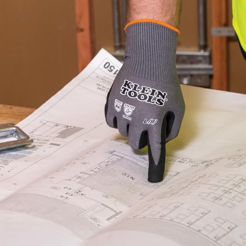 Klein Tools 60590 Work Gloves, Knit Dipped Cut Resistant ANSI A4 Nitrile Coated Gloves, HPPE Fabric, Touchscreen Capable, X-Large, 2-Pair - style: X-large