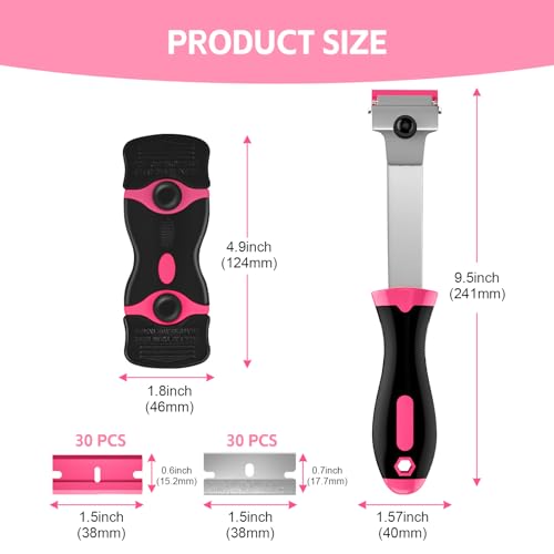 3 Pack Razor Blade Scraper Set, Includes 30 Plastic & 30 Metal Blades(Pink) - color: Pink