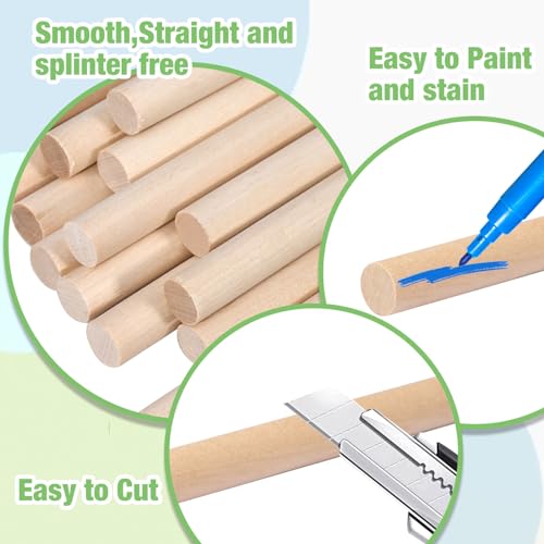 Wooden Dowel Rods Wood Dowels for Crafting 1/2 x 12 Inch, 10 PCS Macrame Wood Rods Round Wooden Sticks for Crafts, Unfinished Birch Hardwood Sticks for Crafts and DIYers, Wands Flags - size: 1/2"×12"-10 PCS