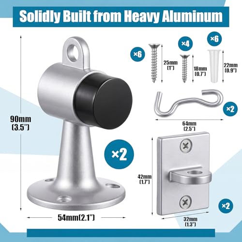 Yaocom 2 Pack Heavy Duty Floor Mounted Door Stop 3.5 Inch Aluminum Commercial Grade Door Stopper with Rubber Bumper & Stainless Steel Screws (Silver) - color: Silver