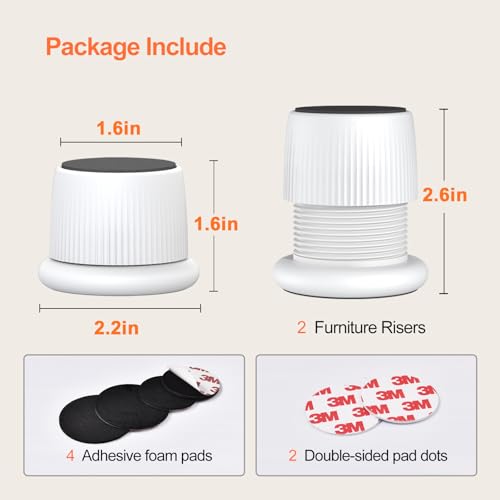 Adjustable Furniture Bed Risers 1.6-2.6 inch Durable Anti Slip-White 4 Pcs - color: White - 4 Pcs