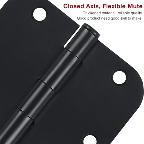 24 Pack Rounded Matte Black Door Hinges 3.5 Inch with 5/8" Radius - color: Matte Black, size: 24 Pack