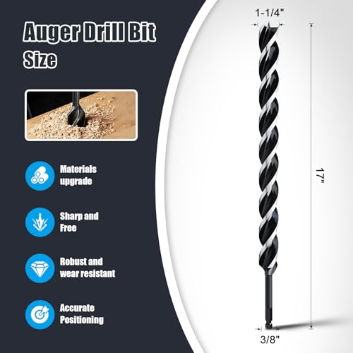 1-1/4" x 17" Auger Drill Bit for Wood,Hex Shank Tri Flute Drill Bit - size: 1-1/4"x17"