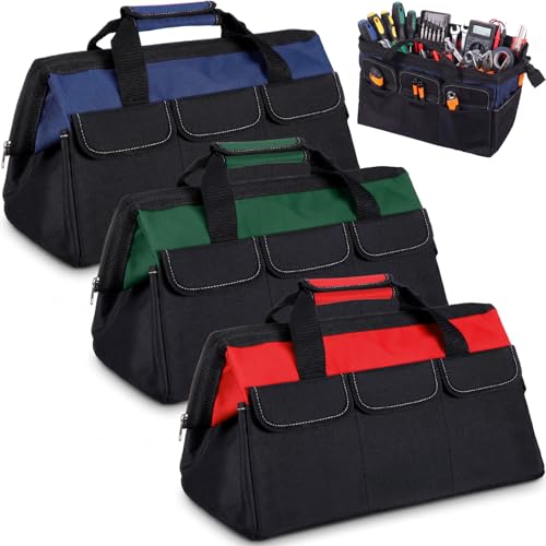 Sanwuta 3 Pack 16 Inch Tool Bags, Side Pockets, Red, Army Green, Blue - color: Red, Army Green, Blue, size: 16 Inch, style: Side Pockets